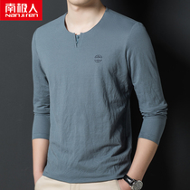 South Pole mens spring autumn season mens cotton long sleeves T-shirt round collar embroidered blouses with middle-aged casual compassionate undershirt