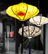 New Chinese chandelier living room Chinese style hand-painted retro fabric Lantern Hotel Project hot pot restaurant lantern chandelier