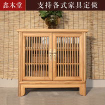 New Chinese style old elm sideboard solid wood storage shoe cabinet log paint-free locker tea cabinet low cabinet glass cabinet