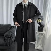 Long windbreaker mens Hong Kong style chic trend handsome loose coat spring and autumn Korean version of British casual coat