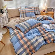 Winter a cotton B coral fleece four-piece flannel four-piece AB noodles quilt cover bed hats cotton and velvet single-sided Velvet