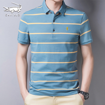Crocodile summer mens short-sleeved T-shirt lapel middle-aged cotton dad on clothes striped father polo shirt Mens