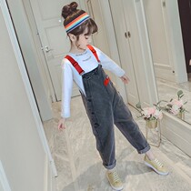 Girls denim pants spring clothes 2021 new children Korean girls foreign-style girls in big children loose long pants tide