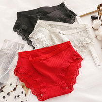 Big red underwear womens birth year cotton breathable married women low waist girl birthday High School student triangle