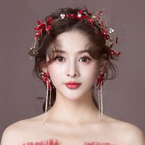 Bride headdress with red toast clothes and decorate the new simple atmosphere of marriage super - fairy wedding hair hoop Xiuhe