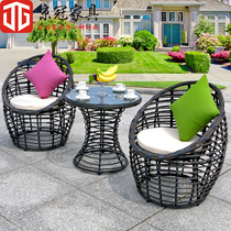 Outdoor rattan chair three-piece courtyard combination leisure coffee table rattan seat furniture Balcony tea table and chair thick rattan chair