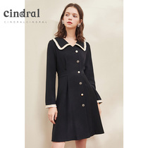 Xidi 2021 Spring and Autumn new black skirt female doll collar college style long sleeve dress slim temperament