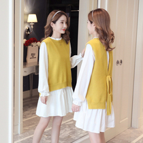 Pregnant Woman Spring Clothing Fashion Shirt With Dress Suit Cover Belted for Slim Sweater Horse Chia Spring Autumn Surrogacy Blouse Dresses