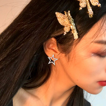 Full Diamond fried chicken flash micro exaggerated five-pointed star earrings full body 925 sterling silver platinum plated large earrings female Korean version