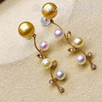 Leaf Philippine Golden Pearl Japanese akoya pearl stud pendant dual-use seawater pearl earrings