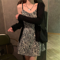 Fat mm size dress women spring dress temperament waist thin zebra pattern sleeveless bottoming sling A- line dress skirt