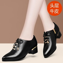 2022 Spring and Autumn New Spring and Autumn Shoes in heel heel heel shoes middle - aged mother fashion leather shoes womens shoes