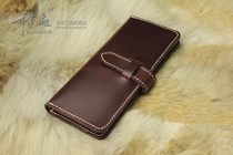 Long Money Clip Coffee Color Head Layer Oil Wax Cow Leather Wallet 12 Screens Pure Handmade To Produce Discoloration Cattle