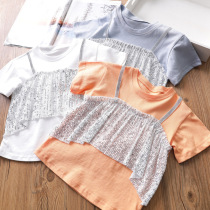 BINGBING flash girls fashion T-shirt summer new baby cotton middle and large childrens T-shirt childrens doll shirt Korea