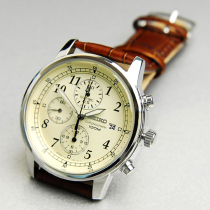 Japan Seiko Watch seiko SNDC31 Khaki three-eyed calfskin strap Quartz Mens watch