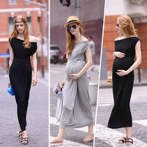  Pregnant women modal dress fashion summer new trendy mother strapless stretch slim-fit long temperament skirt spring