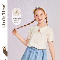 littletime girl doll collar pure cotton shirt short sleeve 2022 summer new Korean version children white blouses