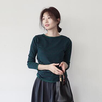 South Korea East Gate women womens round neck T-shirt casual style slim stripe base shirt autumn women 2021 New