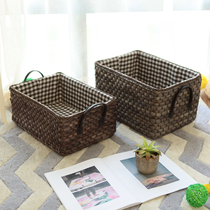 Desktop Japanese style storage box large straw storage basket drawer type thickened living room weaving basket