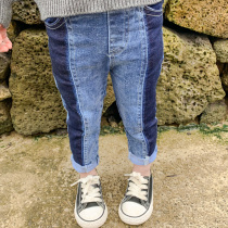 2022 female childrens clothing New striped side Korean version of childrens jeans female baby childrens trousers