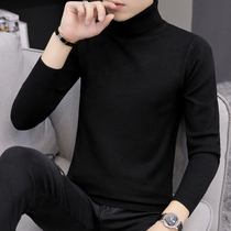 Autumn and winter turtleneck sweater mens Korean slim-fit pure black inner lapel knitted base sweater wild line clothing trend
