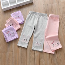 Color childrens girls embroidered leggings thin summer pants mid-rise sports pants Childrens pure cotton outside wear wild female treasure