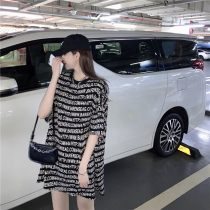 Korean Korean version full of letters printed summer lazy loose medium long large size short sleeve womens T-shirt tide ins girlfriends