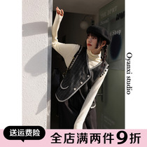 Ouyang Hei 100 lap round collar small fragrant wind horse chia 2021 autumn winter style sleeveless shoulder single-row buttoned cardiovert jacket boomer