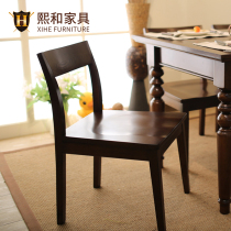 Solid wood dining chair simple American Chinese office chair leisure chair environmentally friendly water paint restaurant furniture Xi he furniture