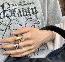 Niche design sense gilded ring female European and American ins Net red wide-sided exaggerated versatile food finger ring opening adjustable