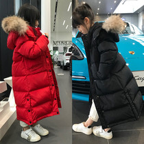 Girls down jacket long 2021 new foreign-style children long knee boys thick coat winter