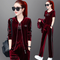 BBQ gold velvet suit womens spring and autumn 2019 new Korean version of the tide fashion loose sportswear casual three-piece suit