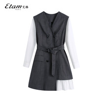 Etam 2023 Spring New V - collar Spring Clothing Dress Woman Waste and Fake Two A - Word Dress