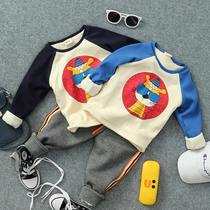 Winter new children cartoon tiger print plus velvet long sleeve male girl thick warm base shirt T