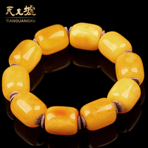Tianguang Hui natural amber beeswax bucket bead bracelet yellow honey amber bracelet mens bracelet with certificate gift
