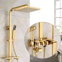 All-copper European constant temperature gold shower set Titanium gold copper digital display shower set Bath Rose Y rose gold shower