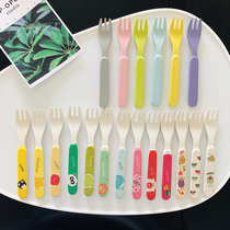 Baby fork safety children and infants bamboo fiber tableware Home out cartoon fruit auxiliary food eating fork spoon
