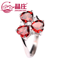 Gift certificate natural amethyst ring s925 silver diamond Clover Garnet simple opening big square appearance