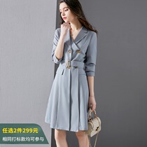 Shiran 2021 new womens suit dress commuter temperament solid color waist thin dress