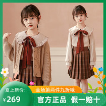 Trendy Bala Girl Twist Knit Sweater Two Sets Autumn Winter 2021 New CUHK Childrens College Wind Suit