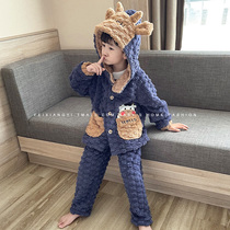 Childrens pyjamas boy autumn winter flange suede autumn winter style Thickened Coral Suede CUHK Boy Boy Cartoon Home Clothing