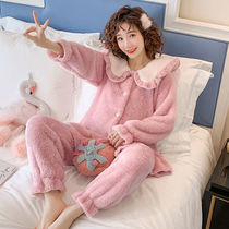 Coral Suede Pajamas Woman Autumn Winter Korean Edition Students Cute sweet and beautiful flannel Thickened Spring Autumn Princess Wind Winter Suits