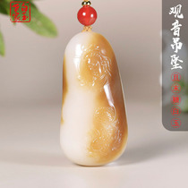 White Yuseis home Xinjiang and Tian jade and the weekend Sugar Baiyu Guanyin pendant mens jade jade pendant female jade jade jade jade