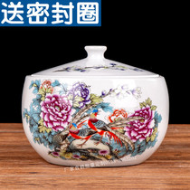 Jingdezhen Ceramic Storage Tank Pendulum sealing with cover Large number Candy Home Containing Green Flowers Domestic Pig Oil Jars