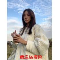 Round neck thickened sweater womens 2022 autumn and winter new loose outer wear retro lazy wind twist oversize top