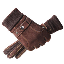 Autumn Winter Leather Gloves Men Riding Warm Riding Electric Motorcycle Thicken Plus Suede Winter Windproof Touch Screen Cotton Gloves