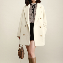 NZ high-end milky white double-breasted medium and short baby alpaca wool wool coat female small man 2021 New