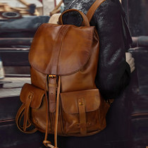New leather shoulder bag men retro rub color first layer cowhide large capacity outdoor travel leisure student endorsement bag