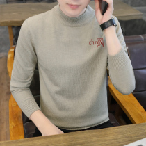 Mens sweater half-height collar autumn winter 100 hitch fit knit bottom-shirt pure black mid-collar dress trendy mens clothing