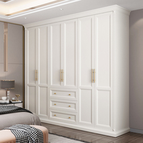 American solid wood wardrobe light and luxurious modern minimalist white grey whole body large closet storage open door bedroom furniture customised